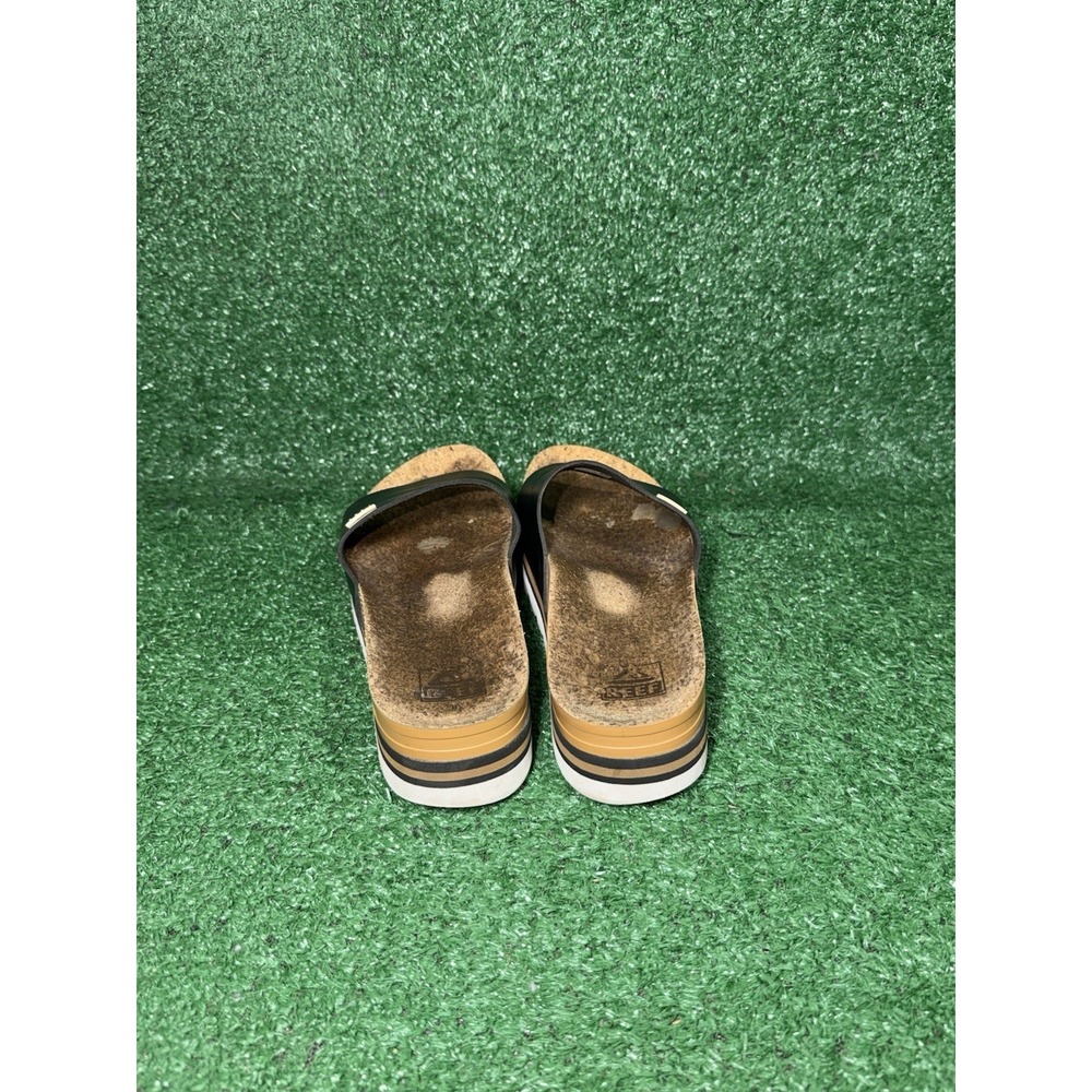 Reef Sandals Womens Size 8 Cushion Scout Hi Brown Black Leather Beach Slides - Picture 7 of 9
